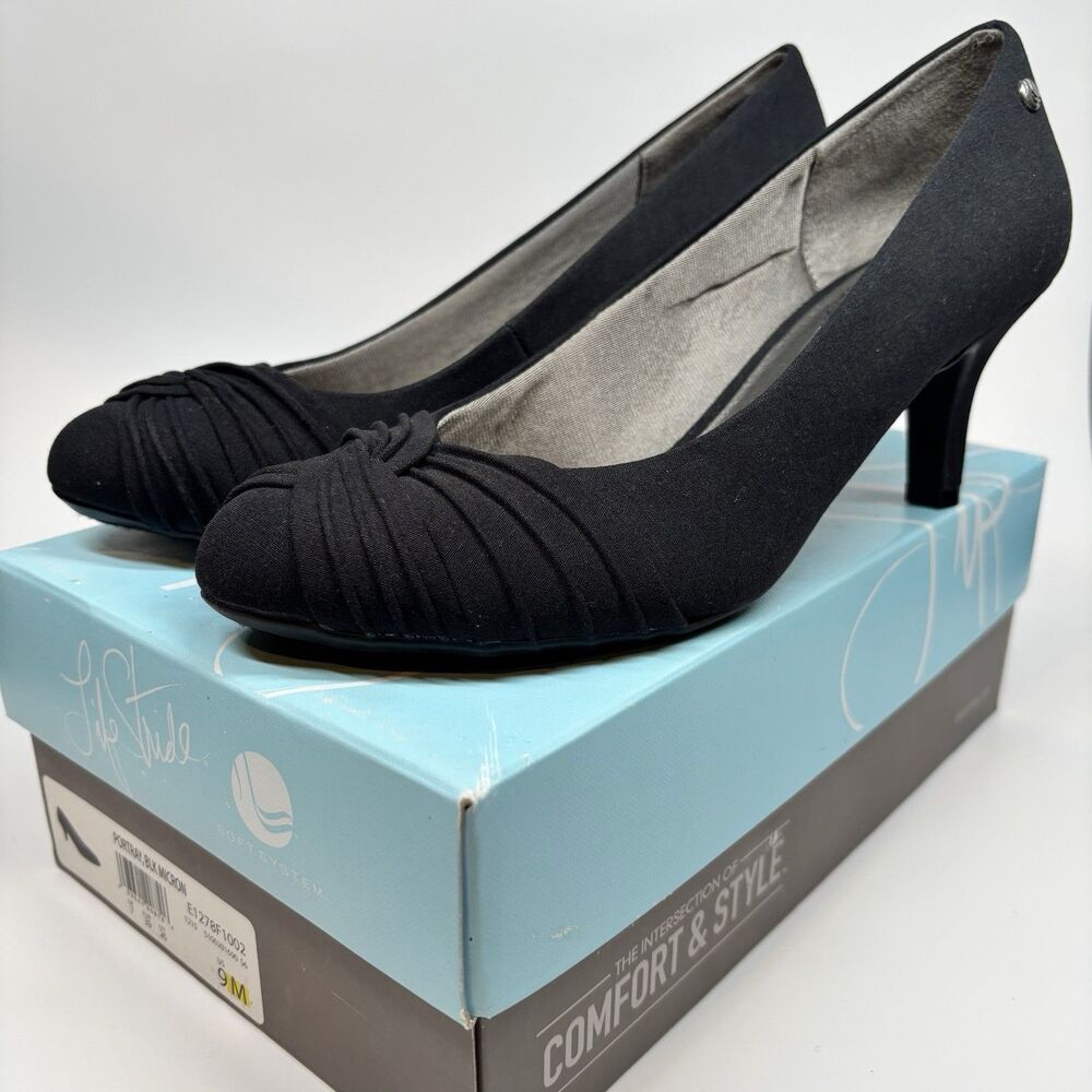LifeStride Portray Women's Size 9M Black Pumps Soft System Fabric Heels Classic